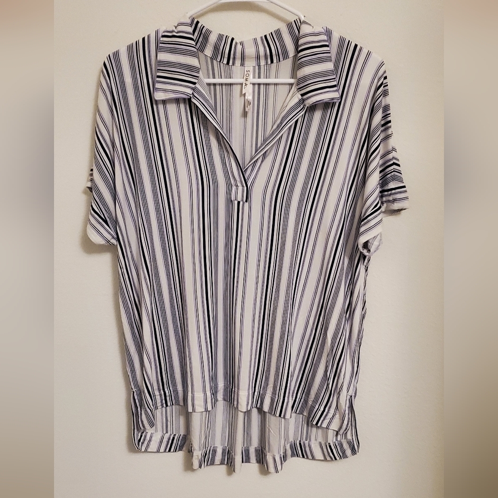 Soma Cool Nights Striped Short Sleeve Sleep Shirt Size Large